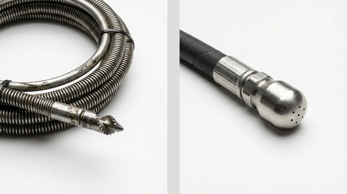Drain snake cable and hydro jetting nozzle used for drain cleaning in Thorndale, TX