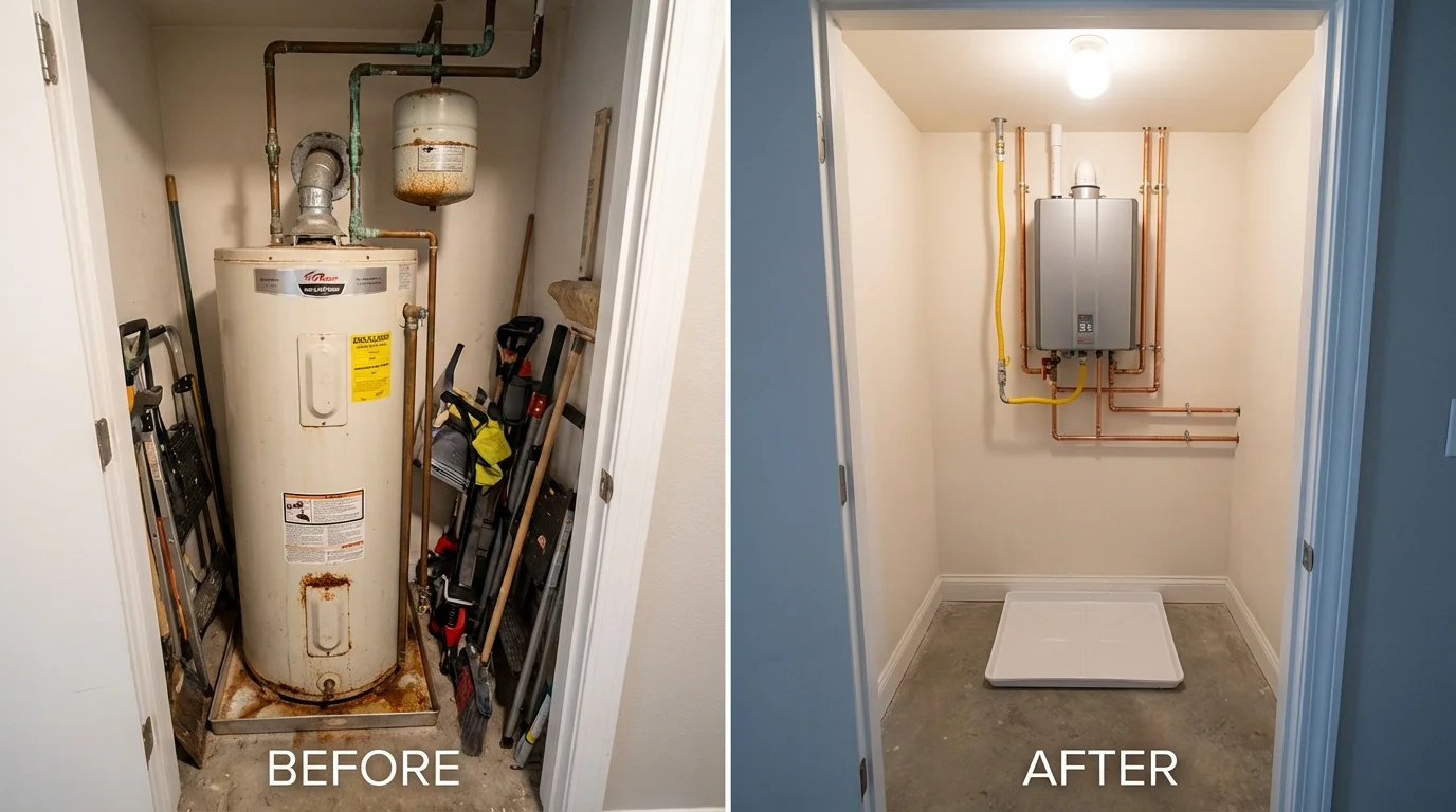 Tank water heater versus wall-mounted tankless unit comparison for Thorndale, TX homeowners